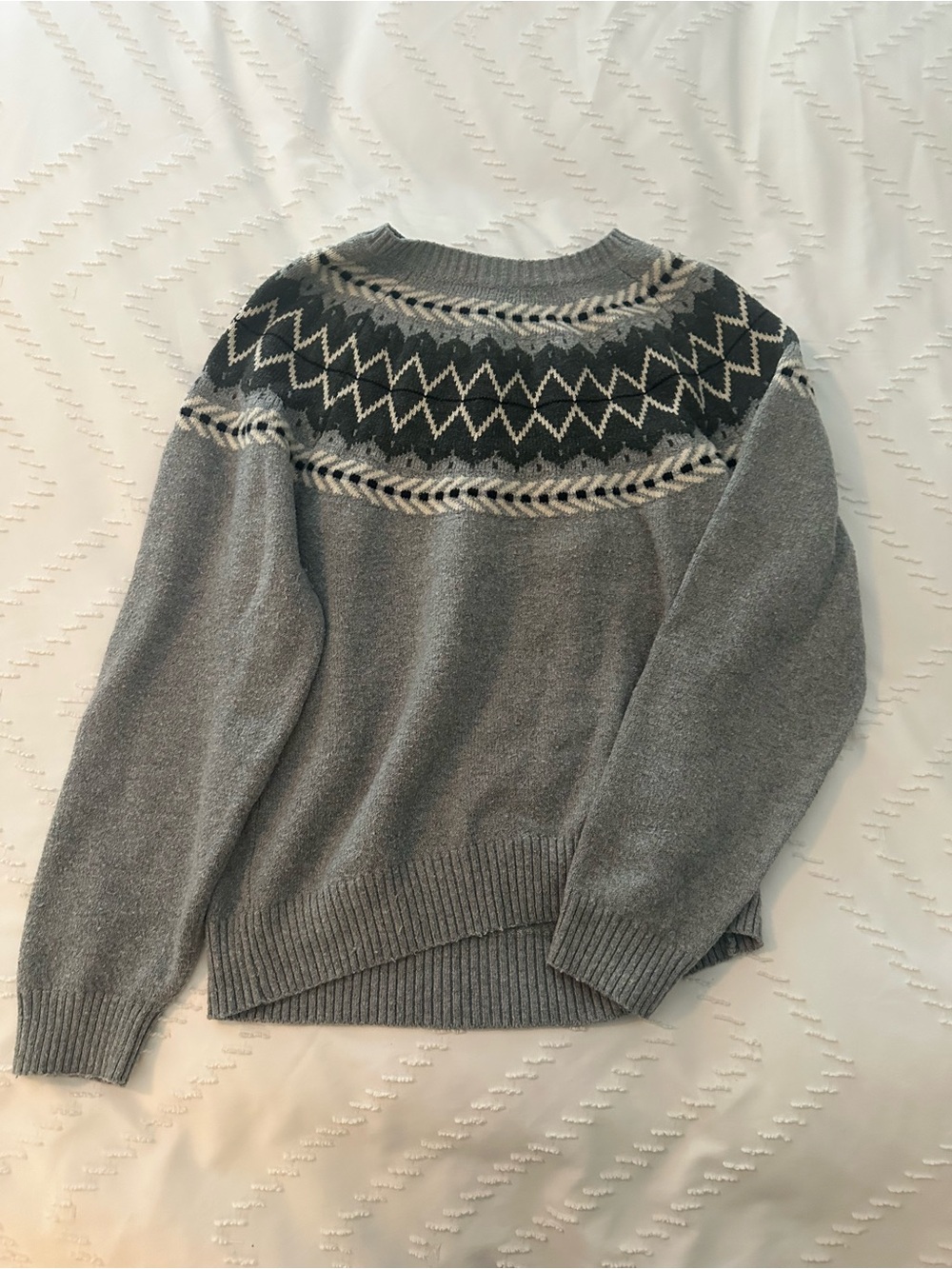 Weatherproof Grey Fair Isle Crewneck Sweater